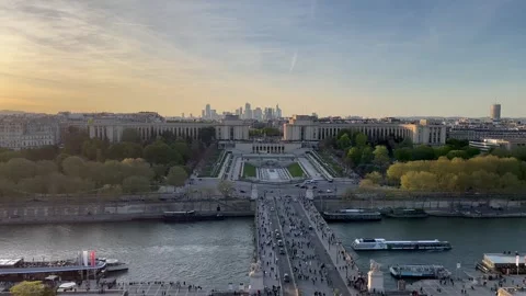 Enjoying the sunset view over the Seine River and the cityscape of Paris in Stock Footage 321746172
