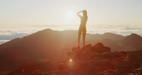 Enjoying the top of a mountain Stock Footage 107409676