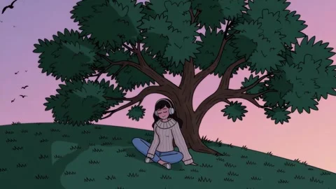 Enjoying tranquility under a tree as the sun sets Stock Footage 301930339