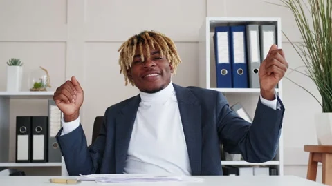 Enjoying work stylish black man happy emotion Stock Footage 193572864