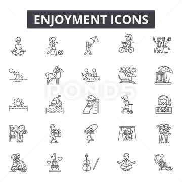 Enjoyment line icons for web and mobile design. Editable stroke signs. Enjoyment Stock Illustration