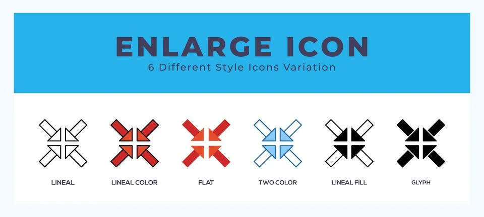 Enlarge icon set with different styles. Vector illustration. Stockillustratie