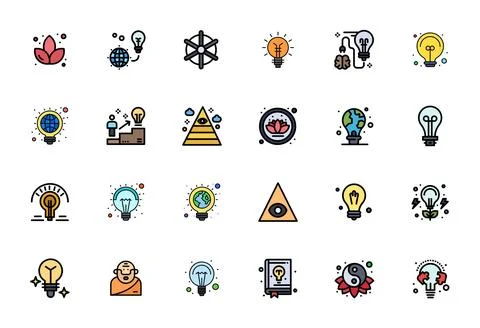 Enlightenment Vector Graphics featuring 24 Flat Line Filled Pixel Aligned 2.. Stock Illustration