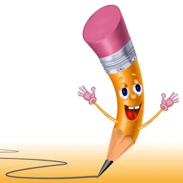 Enlivened a cheerful pencil with an eraser Stock Illustration