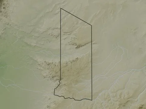 Ennedi Est, Chad. Elevation map colored in wiki style with lakes and rivers Stock Illustration