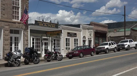Ennis Montana historic main street motorcycles traffic HD Stock Footage 59343599