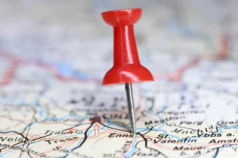 Enns, Austria pin on map Stock Photos