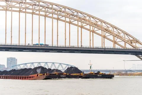 Enormous barge on river Stock Photos