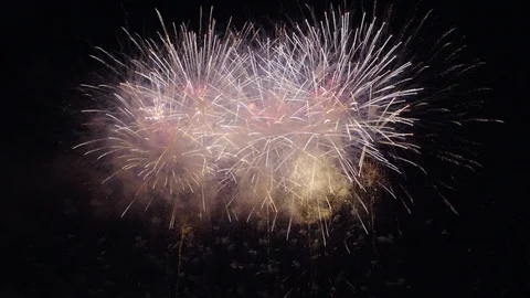 Enormous fireworks exploding on a black night sky. Stock Footage 95301960