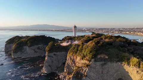 Enoshima Island Cliffs Sea Candle | Aerial Drone View Stock Footage 329055410