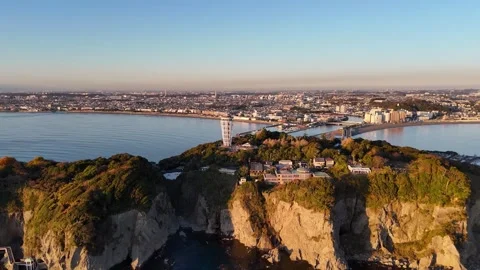Enoshima | Panoramic Coastline | Ocean - 4K Aerial Video Stock Footage 329055438