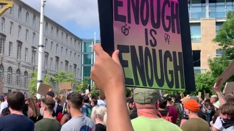 "Enough is Enough" sign at Black Lives Matter protest in Leeds, UK. Stock Footage 133804002
