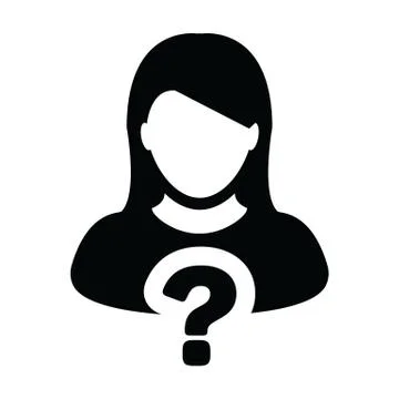 Enquiry icon vector question mark with female user person profile avatar symbol Stock Illustration
