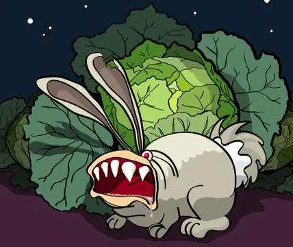 The enraged rabbit guards cabbage Stock Illustration