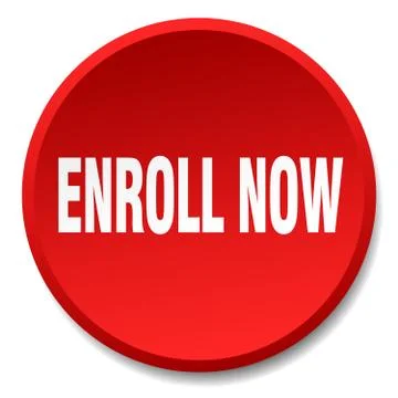 Enroll now red round flat isolated push button Stock Illustration