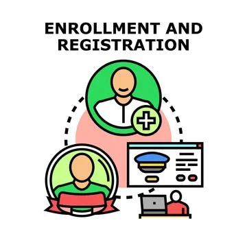 Enrollment and registration process with online form and application Illustrazione stock