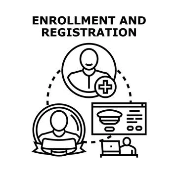 Enrollment and registration process with online form and application イラスト素材