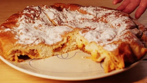 Ensaimada pie close up, a Spanish pastry typical of Mallorca, Majorca, Spain Stock Footage 230175199