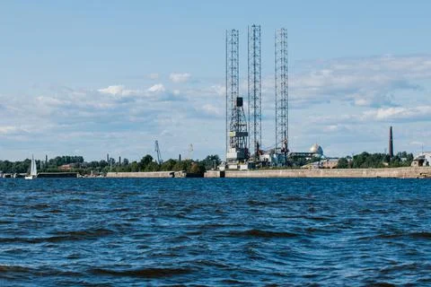 Ensco 101 floating drilling rig,drilling cranes,vessels and mining platforms in Stock Photos