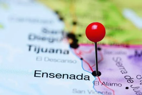 Ensenada pinned on a map of Mexico Stock Photos