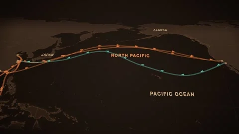 Ensenada to shanghai container shipping route map animation seamless loop Stock Footage 345899184