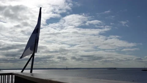 Ensign of the Russian Navy. Baltic Fleet. Gulf of Finland. It develops in wind Video stock 167663010