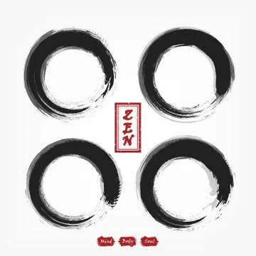 Enso zen circle compilation set . Sumi e design . Black and gray overlap colo Stock Illustration