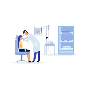Ent doctor checking throat flat vector illustration Stock Illustration
