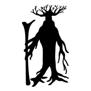Ent tree silhouette ancient legend fantasy Stock Illustration