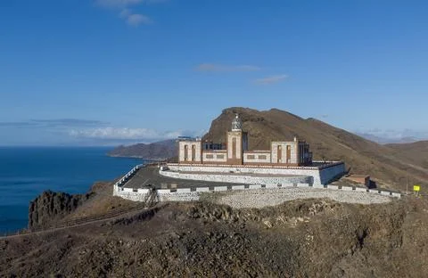 Entallada Lighthouse, an active lighthouse on the Canary island of Fuerteve.. Stock Photos