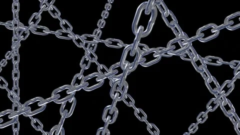 Entangled Metal Chains Forming Complex Network on Black Background Stock Footage 346240432