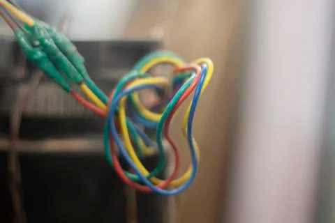 Entangled wires in the plotter device Stock Photos