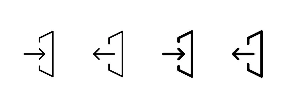 Enter and exit icon set. Arrow and navigation symbol. Direction, UI and int.. Stockillustratie