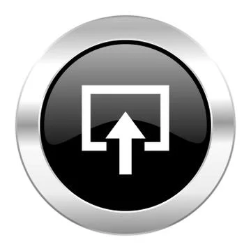 Enter black circle glossy chrome icon isolated.. Ilustración de archivo