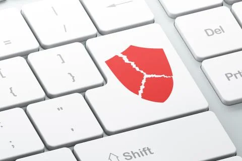 Enter button with broken shield on computer keyboard Illustrazione stock