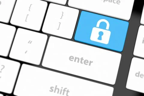 Enter button with closed padlock on computer keyboard background Stock Illustration