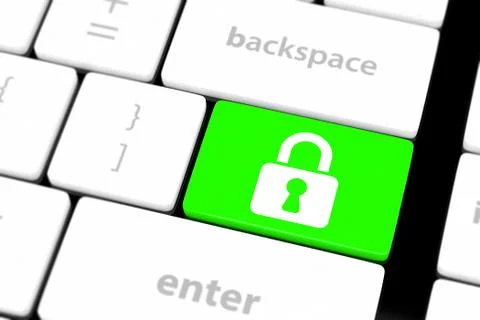 Enter button with closed padlock on computer keyboard background 스톡 일러스트