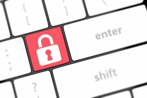 Enter button with closed padlock on computer keyboard background Stock Illustration