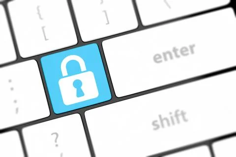 Enter button with closed padlock on computer keyboard background Illustrazione stock