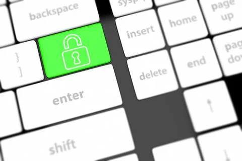Enter button with closed padlock on computer keyboard background Illustrazione stock