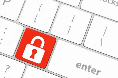 Enter button with closed padlock on computer keyboard background Stock Illustration