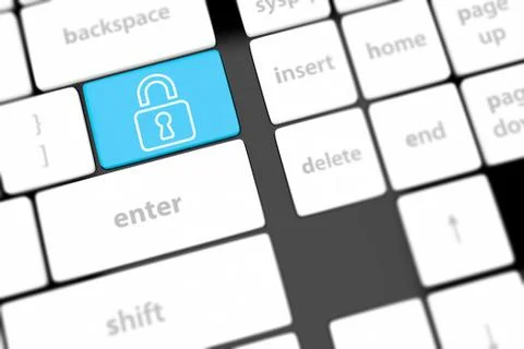 Enter button with closed padlock on computer keyboard background Illustrazione stock