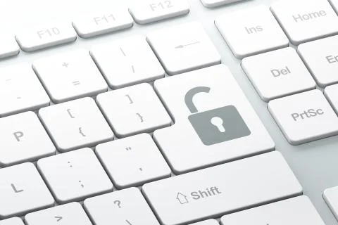 Enter button with opened padlock on computer keyboard Illustrazione stock