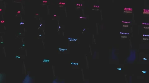 Enter Button on RGB Gaming Mechanical Keyboard. PC Computer. Close up video. Stock Footage 201243152