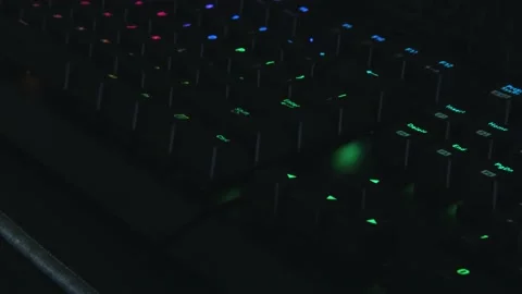 Enter Button on RGB Gaming Mechanical Keyboard. PC Computer. Close up video. Stock Footage 201243171