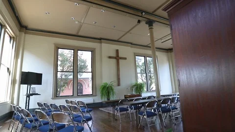 Enter Empty Bible Study Room Slow Motion 스톡 동영상 108576407