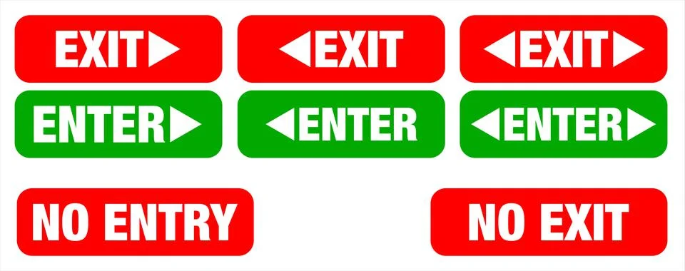 Enter Exit No entry No exit sign for public awareness Stock Illustration