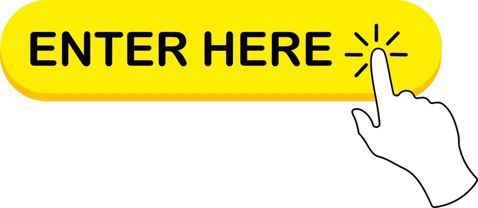 Enter here yellow oval button shape with hand pointer Stock Illustration