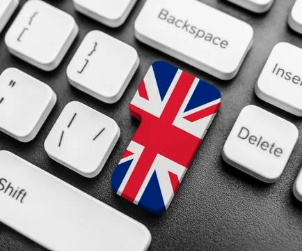 Enter key button with Flag of Great Britan. Foto stock