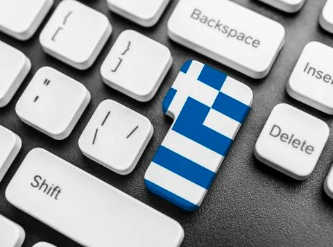 Enter key button with Flag of Greece. Foto stock
